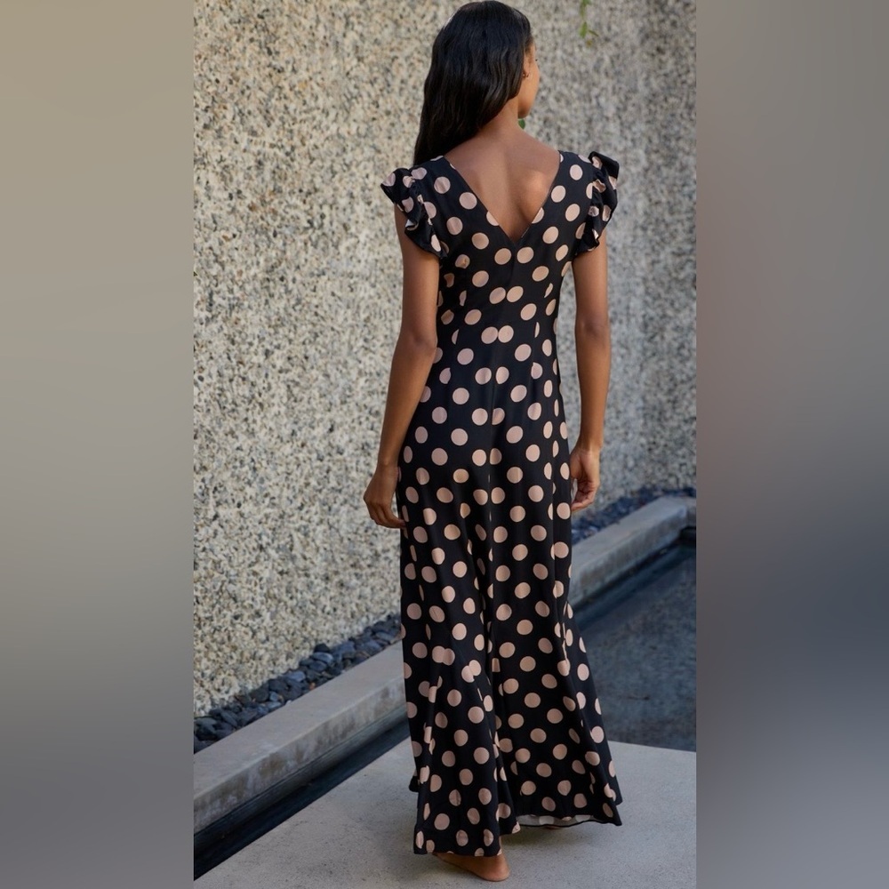 Beach Riot Elodie Polka Dot Maxi Dress Black Ruffle Hem NWT M - Picture 2 of 13